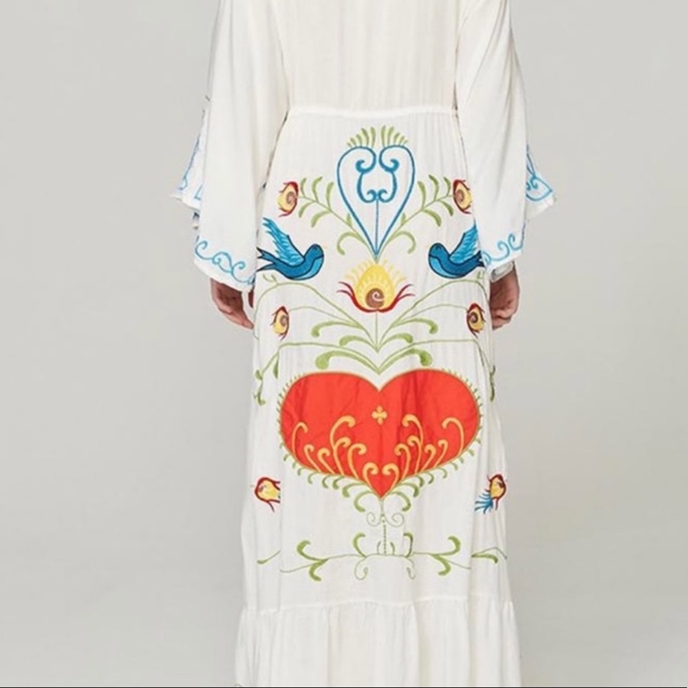 5 Star ⭐️ Favorite Boho Embroidered Hearts Magic Kimono Long Maxi Gown - Picture 14 of 16